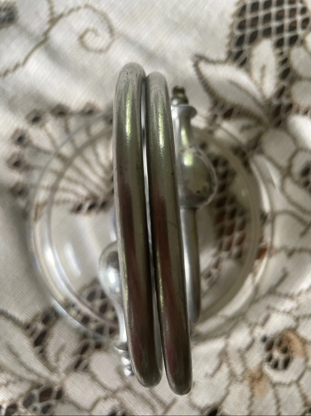 Art Deco Glass Serving Tray with Aluminum Ring Handle - Clear Serveware